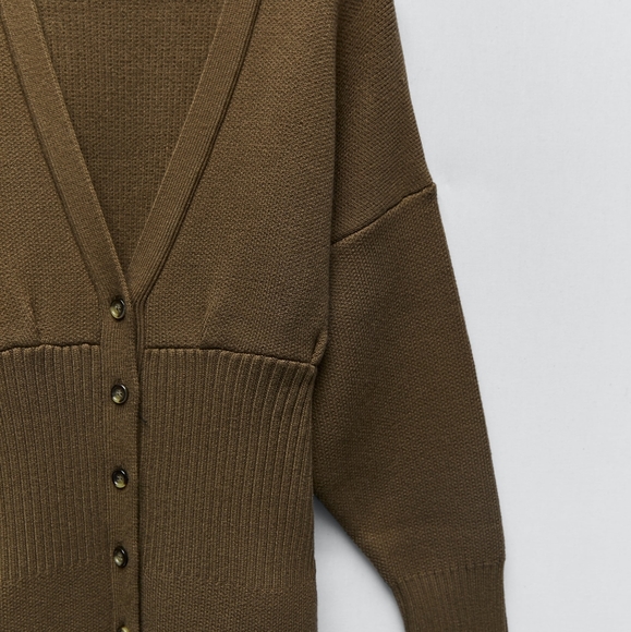 NWT ZARA | Ribbed Cardigan Dress Dark Khaki - Picture 12 of 14